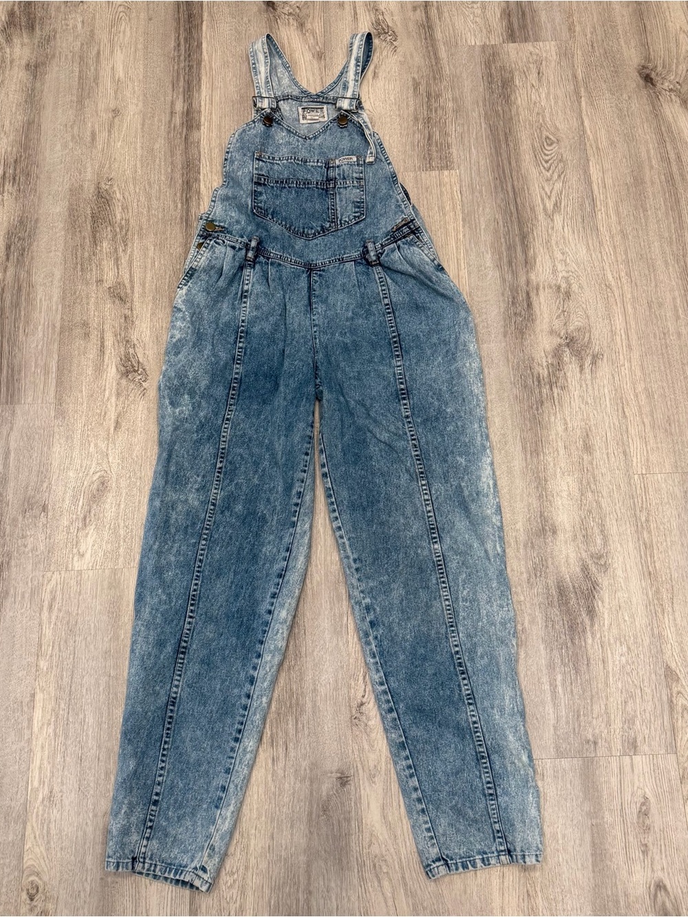 Vintage Power Quality Acid Wash Denim Overalls 100% Cotton Size Medium